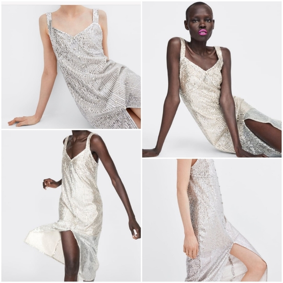 Zara silver sequin sparkly NYE dress - Picture 3 of 8